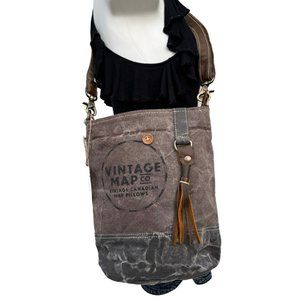 NWT Vintage Map Co Clea Ray Up-cycled Canvas Should Crossbody Handbag